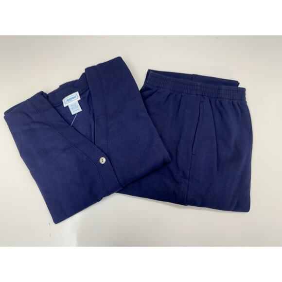 National Womens Two Piece Pant Set Size XL Navy Blue Cardigan and Sweatpants - Picture 1 of 16